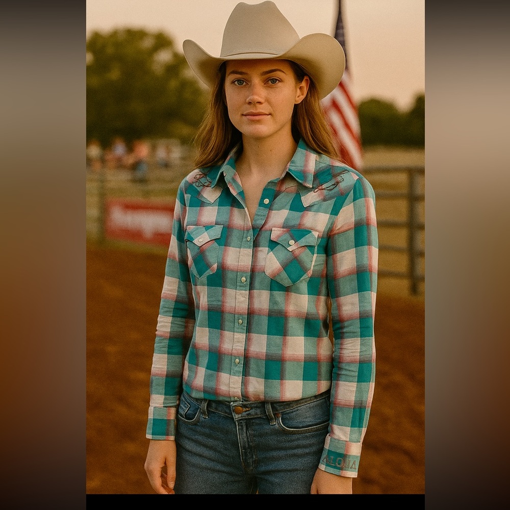 Wrangler Women’s AQHA Pearl Snap Western‎ Shirt Plaid Rodeo Style Size M